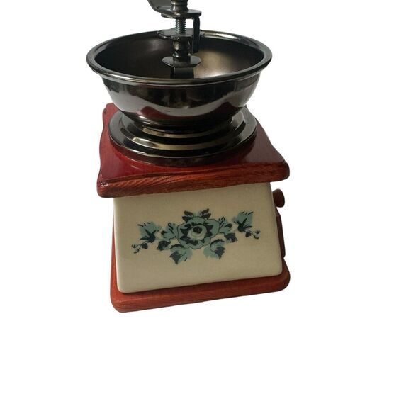 Vintage Cafe Coffee Mill Grinder with Porcelain- Floral- Fast Shipping - Picture 4 of 16